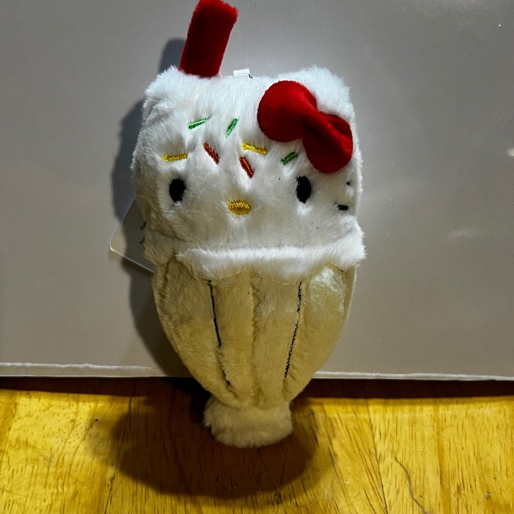 Sanrio 6in Hello Kitty Ice Cream Sundae Plush White Red Bow Sprinkles Keychain